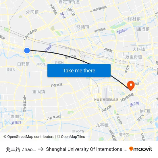 兆丰路 Zhaofeng Road to Shanghai University Of International Business And Economic map