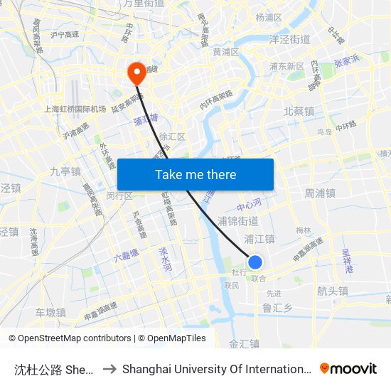 沈杜公路 Shendu Highway to Shanghai University Of International Business And Economic map