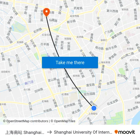上海南站 Shanghai South Railway Station to Shanghai University Of International Business And Economic map