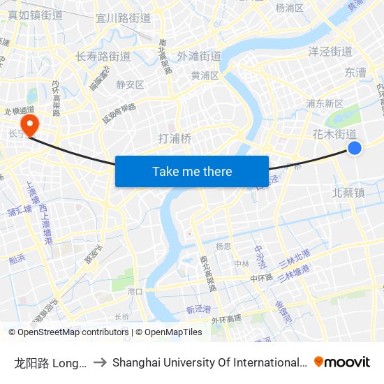 龙阳路 Longyang Road to Shanghai University Of International Business And Economic map