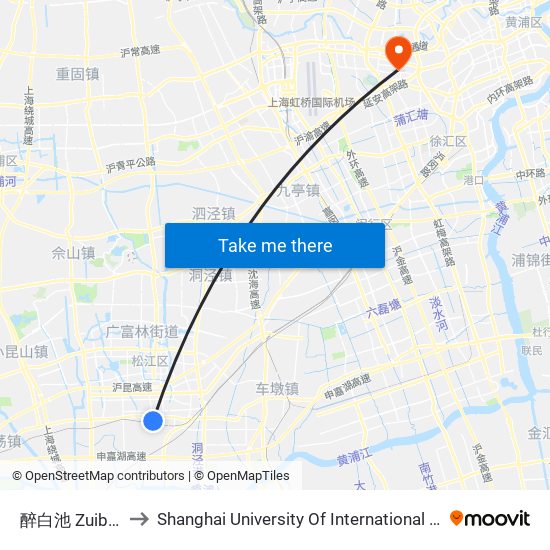 醉白池 Zuibaichi Park to Shanghai University Of International Business And Economic map