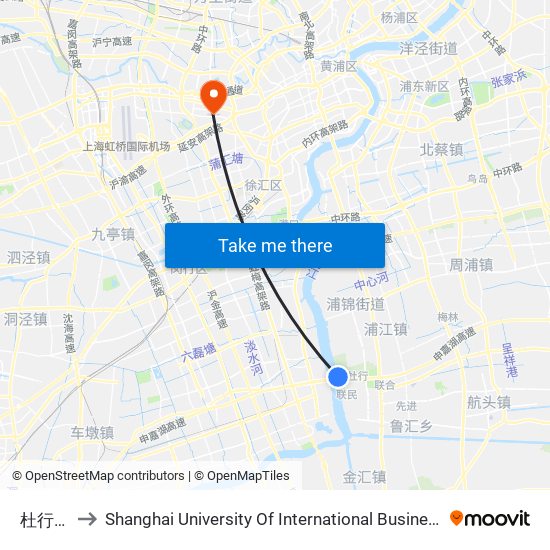 杜行渡口 to Shanghai University Of International Business And Economic map