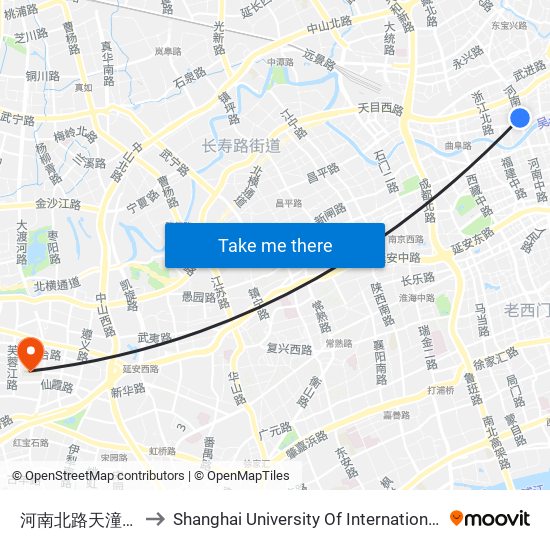 河南北路天潼路(七浦联富) to Shanghai University Of International Business And Economic map