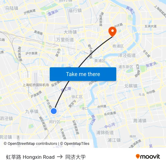 虹莘路 Hongxin Road to 同济大学 map