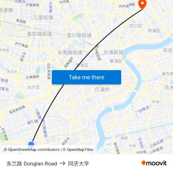 东兰路 Donglan Road to 同济大学 map