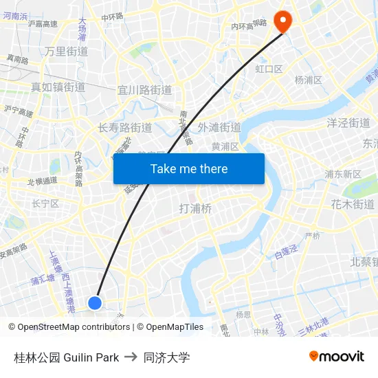 桂林公园 Guilin Park to 同济大学 map