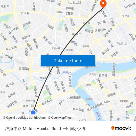 淮海中路 Middle Huaihai Road to 同济大学 map