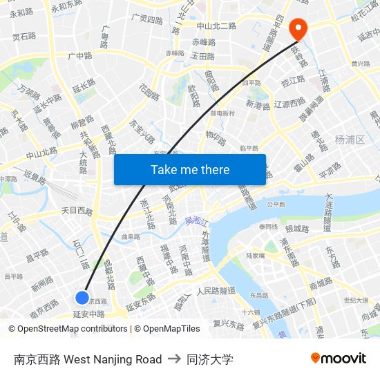 南京西路  West Nanjing Road to 同济大学 map