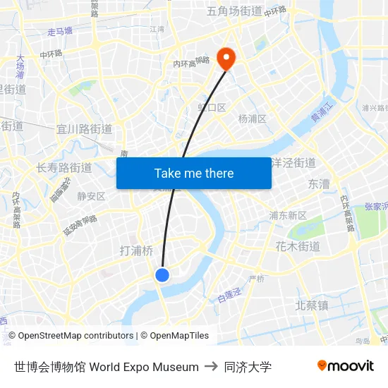 世博会博物馆 World Expo Museum to 同济大学 map