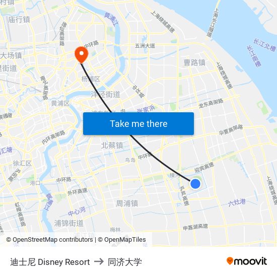 迪士尼 Disney Resort to 同济大学 map