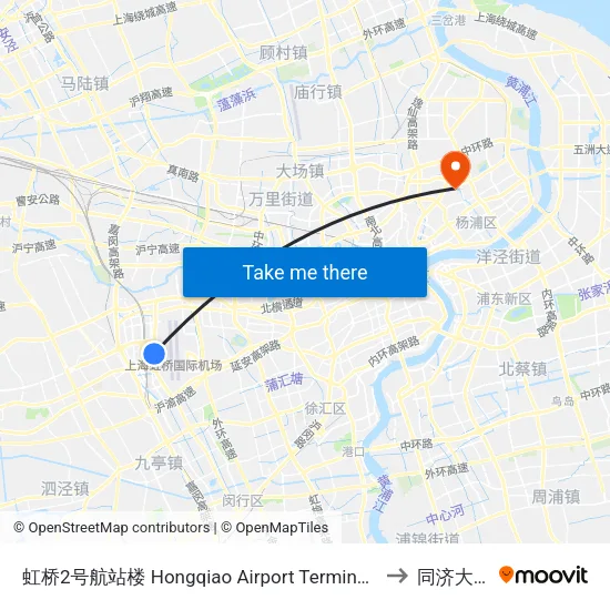 虹桥2号航站楼 Hongqiao Airport Terminal 2 to 同济大学 map