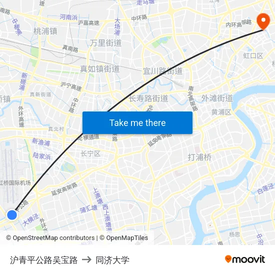 沪青平公路吴宝路 to 同济大学 map