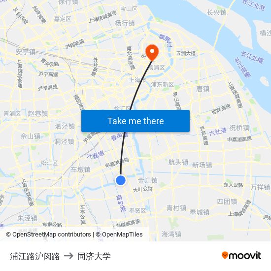 浦江路沪闵路 to 同济大学 map