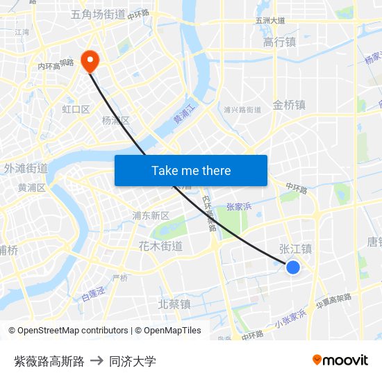 紫薇路高斯路 to 同济大学 map