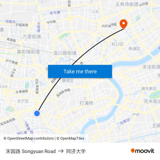 宋园路 Songyuan Road to 同济大学 map