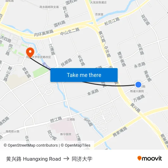 黄兴路 Huangxing Road to 同济大学 map