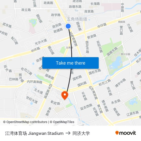 江湾体育场 Jiangwan Stadium to 同济大学 map