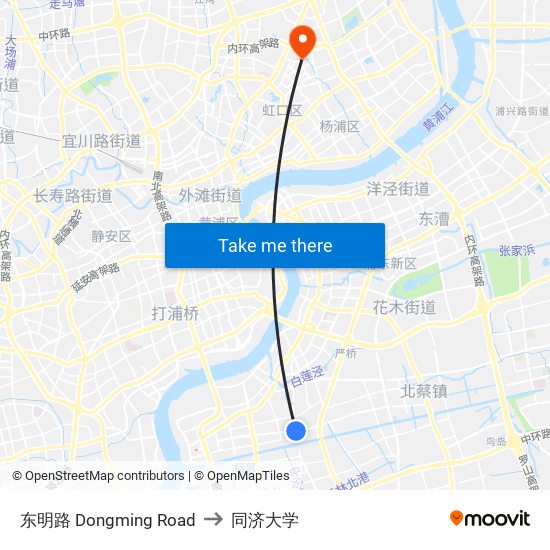 东明路 Dongming Road to 同济大学 map