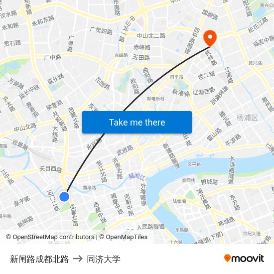 新闸路成都北路 to 同济大学 map