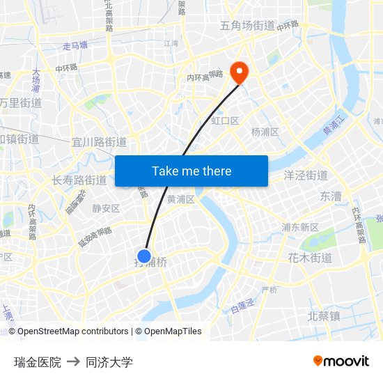 瑞金医院 to 同济大学 map