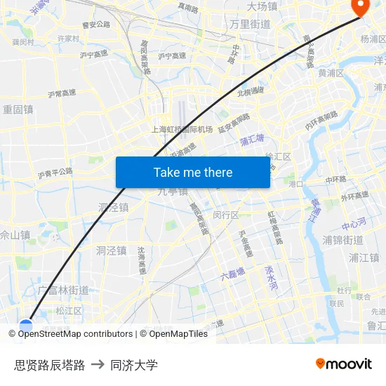 思贤路辰塔路 to 同济大学 map