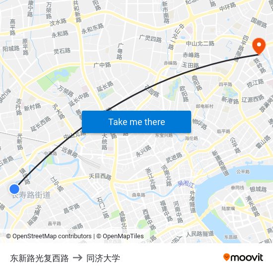 东新路光复西路 to 同济大学 map