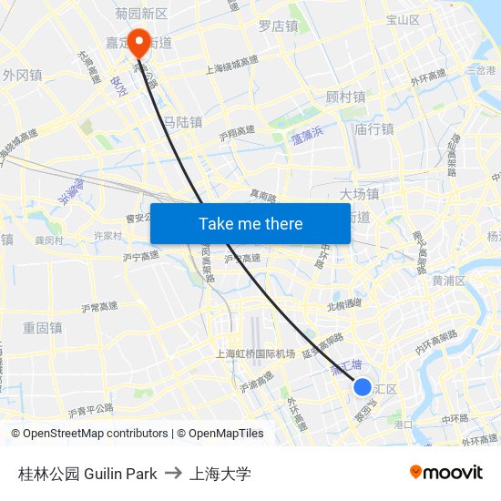 桂林公园 Guilin Park to 上海大学 map