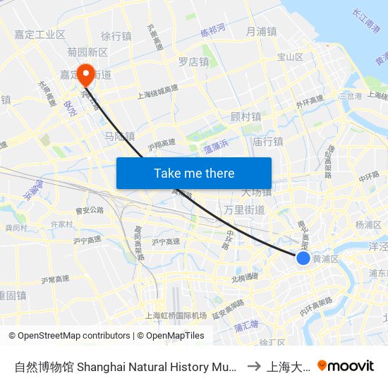 自然博物馆 Shanghai Natural History Museum to 上海大学 map