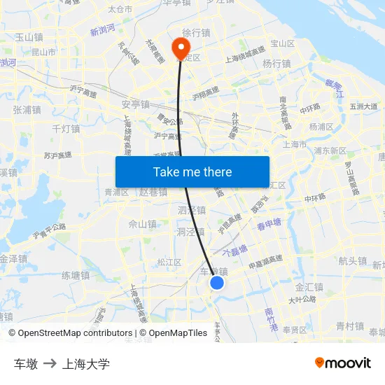 车墩 to 上海大学 map