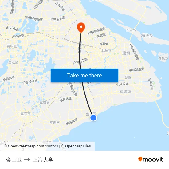 金山卫 to 上海大学 map