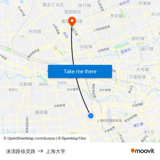 涞清路徐灵路 to 上海大学 map