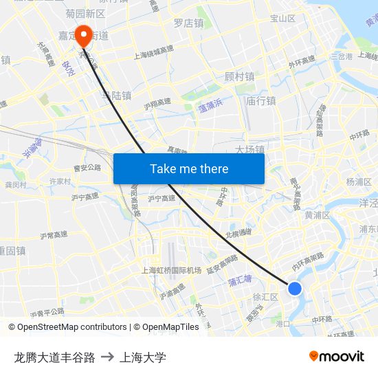 龙腾大道丰谷路 to 上海大学 map