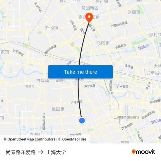 尚泰路乐爱路 to 上海大学 map