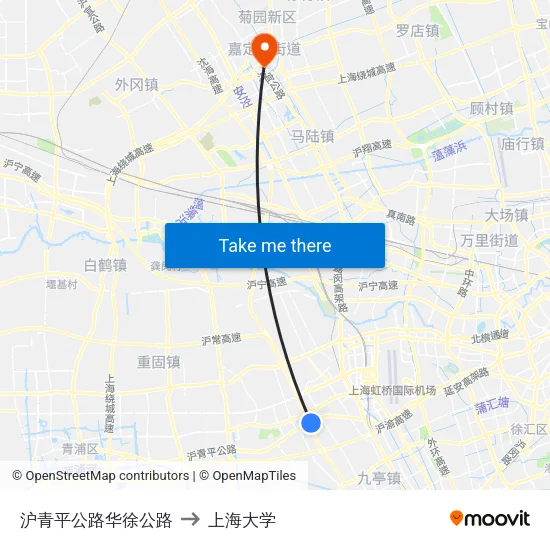 沪青平公路华徐公路 to 上海大学 map