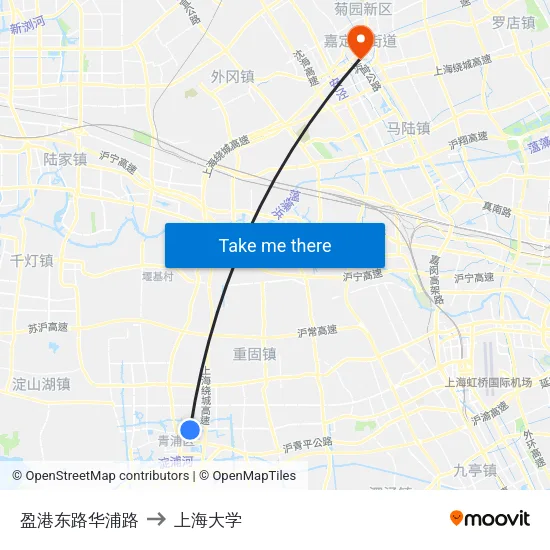 盈港东路华浦路 to 上海大学 map