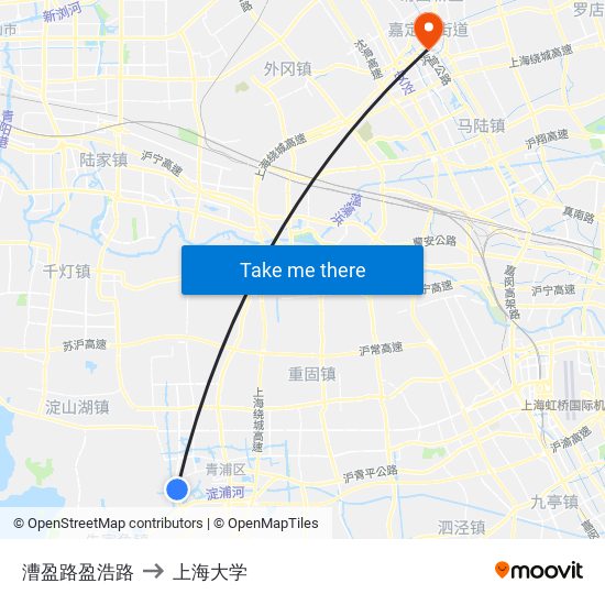 漕盈路盈浩路 to 上海大学 map