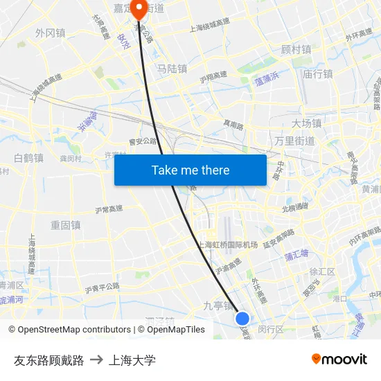友东路顾戴路 to 上海大学 map