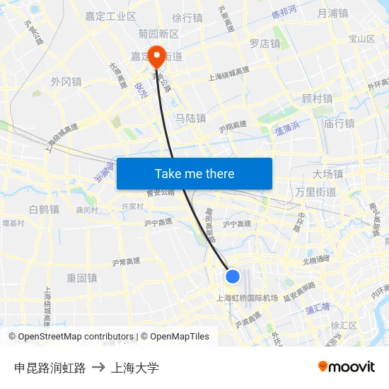 申昆路润虹路 to 上海大学 map