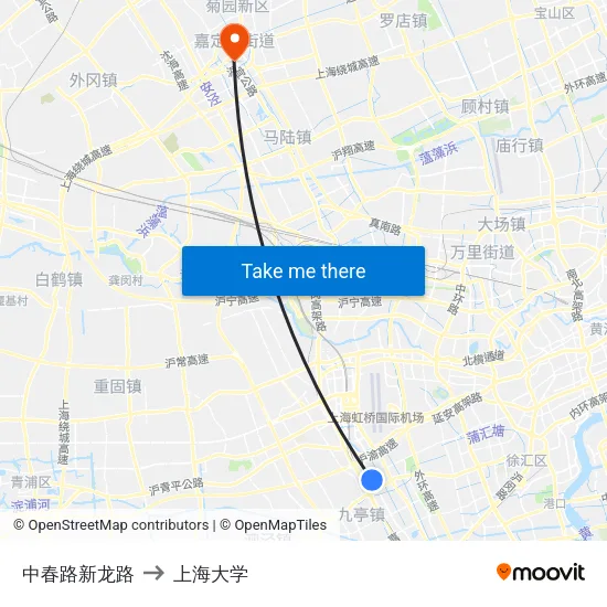 中春路新龙路 to 上海大学 map