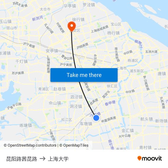 昆阳路茜昆路 to 上海大学 map