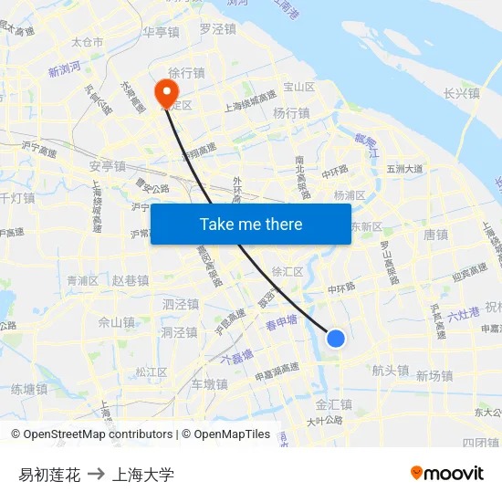 易初莲花 to 上海大学 map