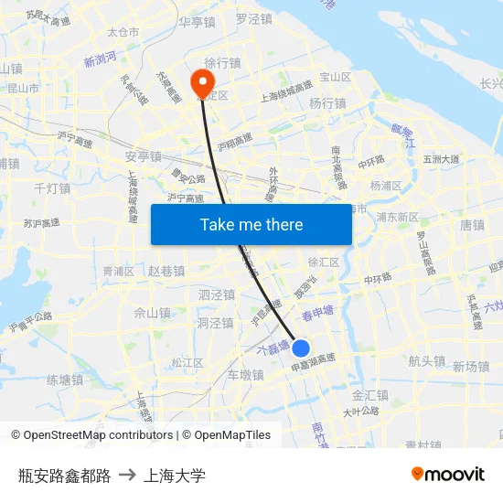 瓶安路鑫都路 to 上海大学 map