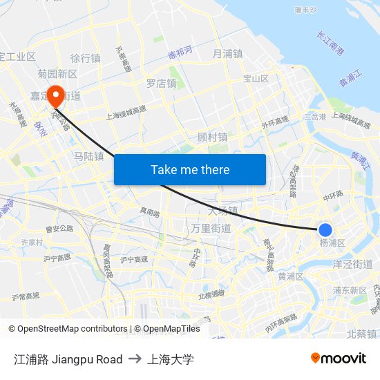 江浦路 Jiangpu Road to 上海大学 map