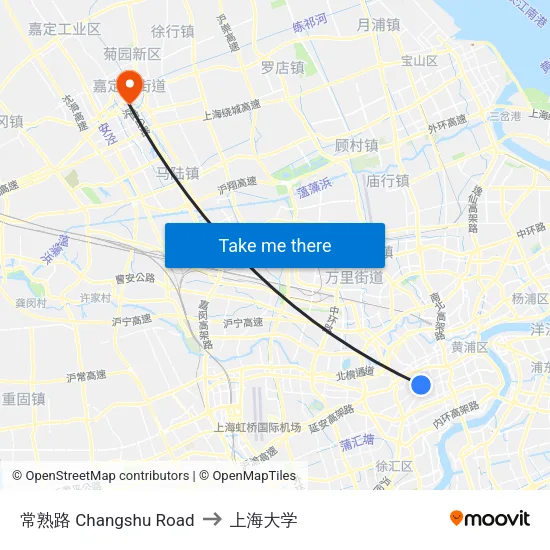 常熟路 Changshu Road to 上海大学 map