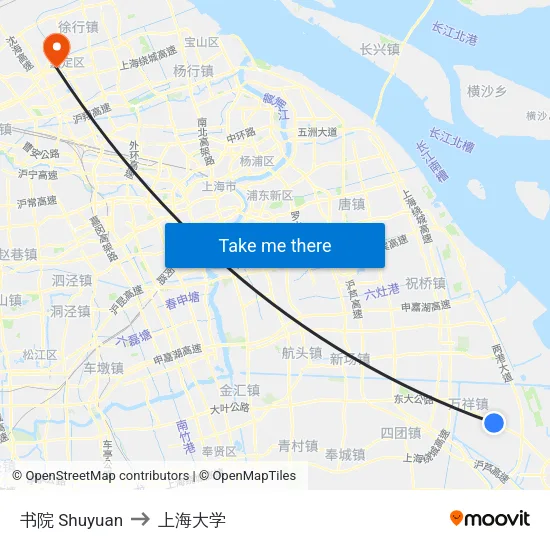 书院 Shuyuan to 上海大学 map
