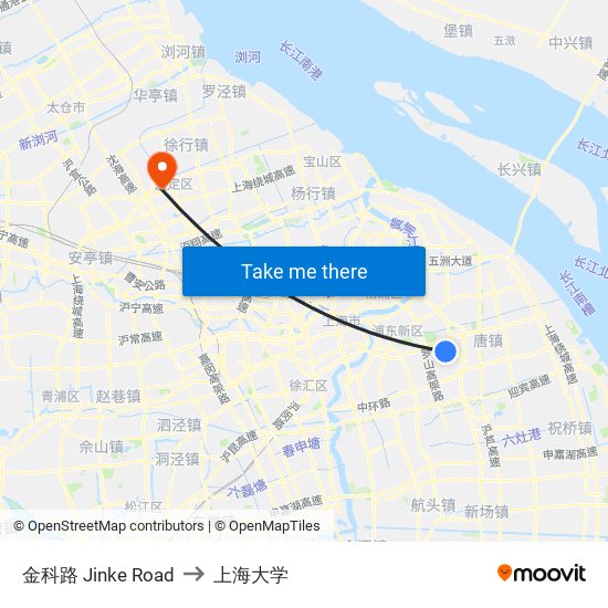 金科路 Jinke Road to 上海大学 map