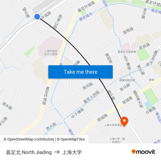 嘉定北 North Jiading to 上海大学 map