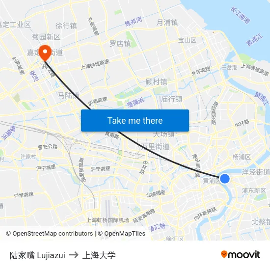 陆家嘴 Lujiazui to 上海大学 map