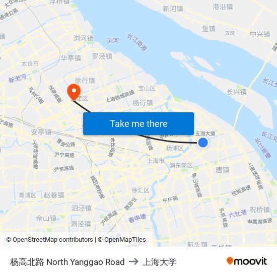 杨高北路 North Yanggao Road to 上海大学 map