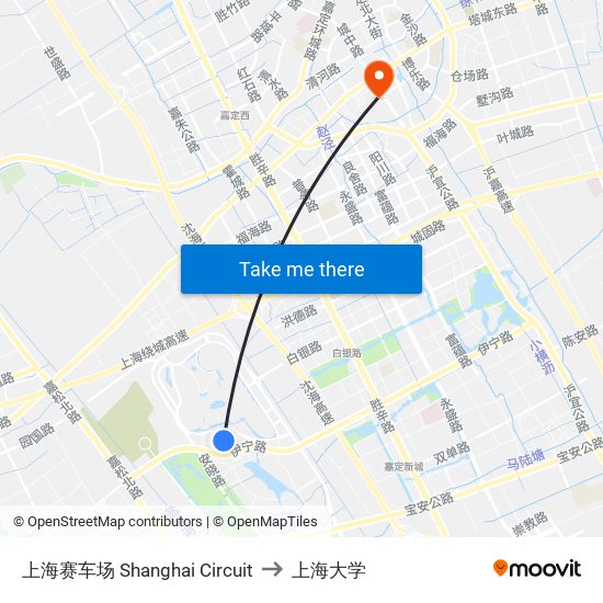 上海赛车场 Shanghai Circuit to 上海大学 map